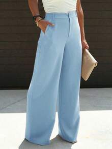 Women's Solid Color Slim Fit Formal Suit Set, One Solid Color, Suitable For All Seasons, Suitable For Parties, Dances, Parties, Birthday Parties, Cocktail Parties, Beer Festivals, Vacations, Fashion Shows - 淺藍色 - 查看 5