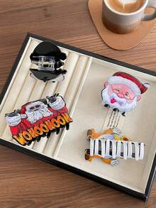 1 pieza Clip para el cabello con forma de Papá Noel de acetato rojo, adecuado como regalo de Navidad, regalo festivo, accesorio para el cabello navideño, decoración para el cabello con forma de caramelo para otoño e invierno, accesorios para el cabello tipo pinza para mujeres para looks de vacaciones, elegante sujetador de cabello para mujer