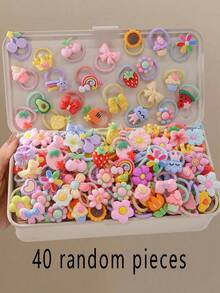 40pcs/Set Baby Girls' Cartoon Animal, Rainbow, Cloud, Bow, Flower, Watermelon Cute Princess Small Elastic Hair Ties, Hair Accessories, Suitable For Daily Use And Christmas Decoration