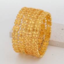 1 件 24K 镀金女士时尚手链，非洲//尼日利亚传统奢华开口手镯，适合新娘婚礼派对，珠宝配饰 - 金色 - 查看 4