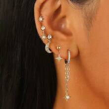 5 件双链长流苏耳环女套装，韩国 18K 镀金不锈钢和铜，锆石吊坠耳环穿孔珠宝 - 5pcs Earrings set - 查看 11