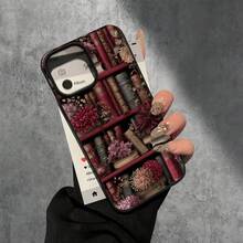 Fundas de imitación para phone con diseño de estantería color rojo vino y orificios grandes. Compatibles con phone 16 Pro Max, 16, 15 Pro, 14, 14 Plus/14 Pro Max, 13, 13 Pro, 12 Pro y 11/11 Pro. Regalos para cumpleaños y fiestas. - Negro - Ver 4
