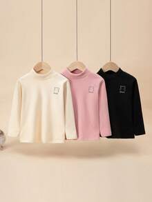 3 قطع طقم بيجامات للفتيات الصغيرات، بلوزة بأكمام طويلة وياقة عالية، ملابس داخلية وملابس نوم مناسبة للخريف والشتاء