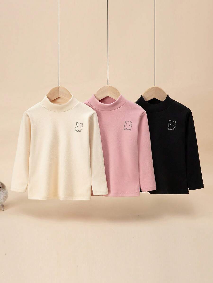 3 قطع طقم بيجامات للفتيات الصغيرات، بلوزة بأكمام طويلة وياقة عالية، ملابس داخلية وملابس نوم مناسبة للخريف والشتاء