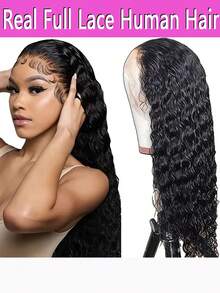 Curly Glueless 13x4 HD Lace Wigs Human Hair Lace Frontal Wigs Deep Wave 13x4 Transparent Full Lace Frontal Wig Brazilian Remy Water Wave Human Hair Wigs For Women - Natural Black - 查看 1