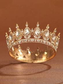 1 pieza Corona nupcial de estilo vintage de aleación con cristales , tocado con cristal en forma de gota para fiesta de cumpleaños, diadema de reina para disfraz