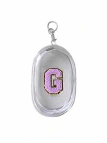 Portable Mini Transparent Zipper Storage Bag, Purple Towel Fabric Embroidered Letter A-Z, Compact Multi-Purpose Storage Bag, Earphone & Charger Storage Box With Keychain, Transparent Travel Accessories, Exquisite And Compact, Suitable For Storing Small Items, Cable Storage Bag, Bracelet Pouch - White - View 20
