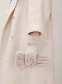 1 par de guantes de dedo completo de unicolor, elegantes y casuales, de poliéster con pantalla táctil, con forro cálido, de moda para mujer, para otoño/invierno