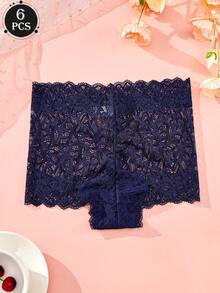 6 szt. seksownych koronkowych, prześwitujących bokserek damskich o średnim stanie, dojrzałe, urocze, romantyczne majtki w stylu vintage, odświeżająca, swobodna i wygodna bielizna na każdą porę roku, prezent na Halloween, podróż, imprezę i Boże Narodzenie