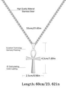 1 chiếc vòng cổ mặt thánh giá Ankh bằng thép titan phong cách Punk thời trang dành cho nam - Vàng - Xem 4
