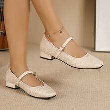 Sapatilhas de bailarina femininas elegantes, confortáveis, estilo balé, bico quadrado, tira preta, minimalistas, adequadas para festas, banquetes, feriados, boates, saltos grossos versáteis - Damasco - Ver 6
