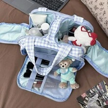 Large Capacity Waterproof Toiletry Bag,Travel Lightweight Large Wide-Open Travel Bag For Women, Puffy Cosmetic Makeup Bag Organizer With Handle For Accessories,Essentials, Toiletries - màu tím trắng - Xem 3