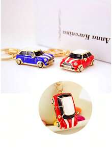 3D Cute Beetle Car Keychain With Rhinestone Detail, Metal Miniature Car Model Keyring, Perfect Car Accessories Gift For Auto Enthusiast, Stylish Decorative Charm - Multicolor - View 11