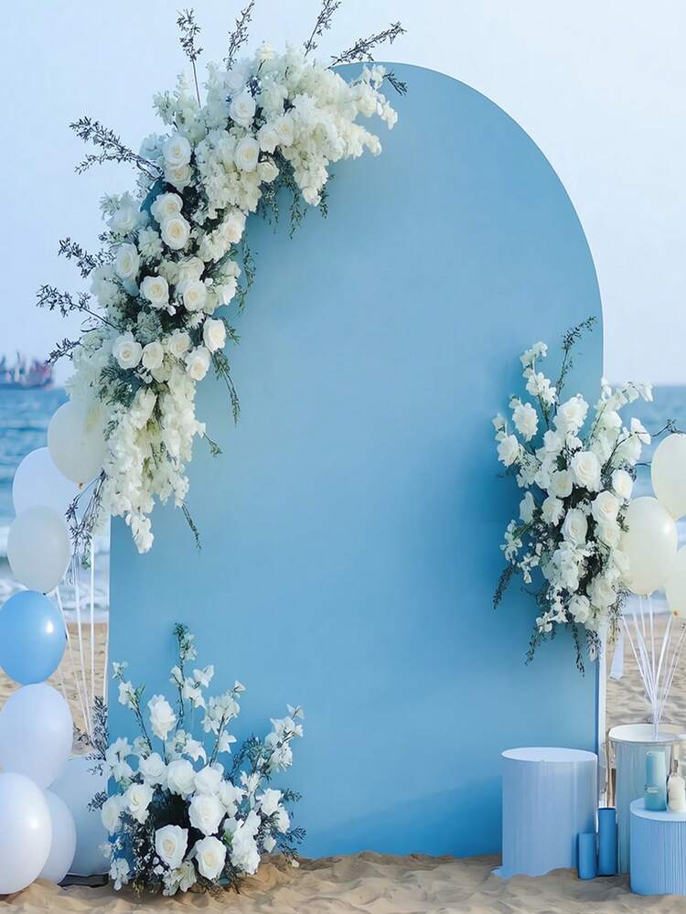 1 pièce, fond d'arche bleu clair, 5 pieds, 6 pieds, 6,6 pieds, 7,2 pieds Housse d'arche de mariage. Fond d'arche en tissu spandex double face. Parfait pour les anniversaires, Noël, Halloween, la Saint-Valentin, le Nouvel An, les baby-showers, les anniversaires, les événements de célébration, les enterrements de vie de jeune fille. Décoration de support d'arche de mariage (sans support d'arche, seulement le fond en tissu) - Bleu ciel - Voir 6