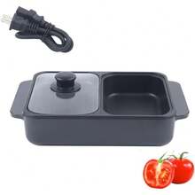 Mini Shabu Shabu All-In-One Cooker Hot Pot With Grill,2 In 1 Indoor Non-Stick Electric Hot Pot And Frying Pan,Independent Temperature Control For Indoor Outdoor Party (Black) - US A Type Plug(110-127V) - View 4