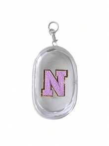 Portable Mini Transparent Zipper Storage Bag, Purple Towel Fabric Embroidered Letter A-Z, Compact Multi-Purpose Storage Bag, Earphone & Charger Storage Box With Keychain, Transparent Travel Accessories, Exquisite And Compact, Suitable For Storing Small Items, Cable Storage Bag, Bracelet Pouch - White - View 21