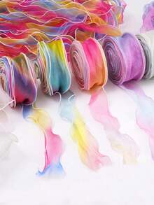 1 rolă/5 yarzi panglică de tul Ombre curcubeu, panglică de șifon cu gradient iridescent pentru ambalaje cadou, decorare, accesorii pentru pălării DIY meșteșuguri șir de baloane, nuntă, ziua de naștere Crăciun