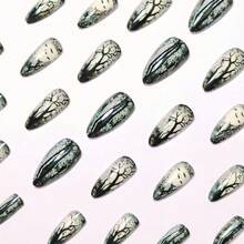 24Pcs Halloween Medium Almond Press On Nails Withered Tree Fake Nails With Designs Glossy Artificial Nude Full Cover Stick On Nails Halloween Nails For Women Nail Art,17114482 - 駝色 - 查看 5