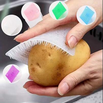 1支多功能蔬果清洁刷，柔软厨房清洁刷，带指套，经久耐用，便携可弯曲，深度清洁，是轻松清洁土豆、胡萝卜和其他蔬果的理想厨房必备品