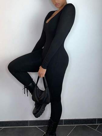 Women Fashion Solid Bodycon Casual Long Sleeves Sport Streetwear Daily Spring Summer Jumpsuit