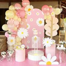 6.6FT Pink Daisies Arched Wall Cover Round Arch Backdrop For Birthday Party Banquet Wedding Decor(6.56x3.28ft,No Frame No Zipper)