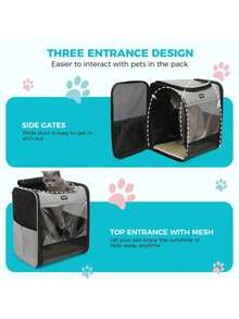 DOGAT Zaino pieghevole per animali domestici, per gatti e cani di piccola taglia, borsa da trasporto traspirante con finestre in rete, diverse opzioni di trasporto, fino a 7 kg - Grigio - Visualizzare 7