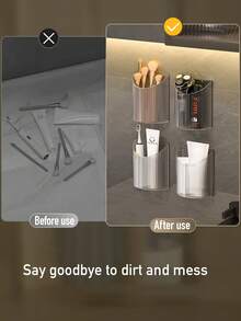 1 pieza Soporte de pared para cepillo de dientes para baño, organizador de ducha adhesivo para cepillo de dientes, cepillo de dientes eléctrico, pasta de dientes, afeitadora, pincel de maquillaje, cosméticos, cubeta adhesiva para pared para taza de pareja/familia