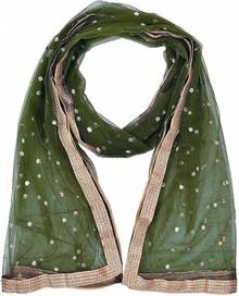 Woman's Embellished Net Dupatta Scarf Shawl Wrap Soft Bridal Wedding - 橄欖綠 - 查看 2