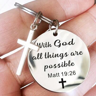1pc Stainless Steel Inspirational Keychain - Psalm 91 Bible Verse, Round Alphabet Theme Key Ring With Ring Buckle, Decorative Ladies Keyring, Ideal For Birthday, Holiday Gifts - Single Piece Halloween Accessories Teachers Day Christmas