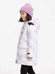 Annil Ropa para niños, niñas, adultos y adolescentes, chaquetas acolchadas de media longitud para mantener el calor y la protección contra el frío, para esquí al aire libre, antiestática, con estampado de montañas nevadas, chaquetas con capucha con estampado oscuro para el invierno