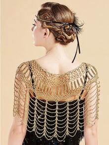 BABEYOND 1920s Shawl Wraps Gatsby Beaded Evening Cape Bridal Shawl Bolero Flapper Cover Up - Vàng - Xem 2