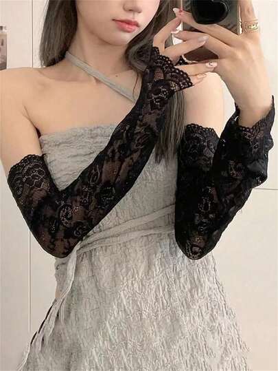1 Pair Women's Double Layer Lace Cuff Decorative Fake Sleeve Arm Warmers