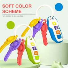 1 Stück Baby Beißring Auto Schlüssel Musikspielzeug, weiches Silikon, Simulation Auto Schlüssel Spielzeug mit Musik/LED Licht, mehrere Geräusche, Frühkindliche Bildung Sensorisches Spielzeug, Baby Essentials, Baby Spielzeug für Mädchen Jungen Weihnachts-/Halloween-Geschenke (Batterie inklusive) (Zufällige Knopffarbe)