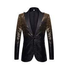 Men's Shiny Gradient Suit Set, 2 Pieces Stage Performance Outfit, Nightclub Sparkling Set - Gold - View 5