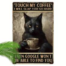 Funny Coffee Enthusiast Metal Sign - "Touch My Coffee, Hit You" Retro Warning Sign With Black Cat Pattern - Heavy Iron Wall Decor For Kitchen, Office, Cafe, Men's Cave Decoration - No Batteries Required - Coffee Enthusiast Gift, Retro Style, Durable, Home Decoration - Multiple - View 2