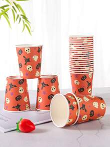 10/24pcs 9oz Halloween Orange Bat & Ghost Print Disposable Party Paper Cups, Multicolor Paper Drinking Cups Suitable For Water, Juice, Coffee Or Tea, Suitable For Weddings, Holiday Parties, Picnics, BBQs, Travel And Events - Multicolor - View 1