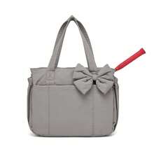 Fashionable Bow Decoration Large Capacity Tote Bag, Available In Multiple Colors, Lightweight Waterproof Fabric+Durable Handle, Multi-Layer Partition Storage (Suitable For Yoga Mats/Laptops/Daily Small Items), Shoulder And Back Carrying Dual-Use, Suitable For Commuting/Outdoor Fitness/Street Fashion/Travel And Other Scenarios, Practical Aesthetic Bag - Trà xám nâu - Xem 5