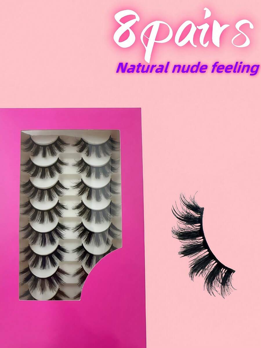8 Pairs Fashion Daily Wear Black Pug False Eyelashes, Exaggerated Thick Curly European And American Style Fake Eyelashes - Black - View 1
