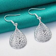 925镀银网状耳环，女士婚礼派对时尚首饰 - 銀色 - 查看 2