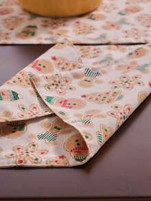 Mantel individual cuadrado con estampado retro de hombre de jengibre navideño estadounidense, estilo europeo y americano, nuevo mantel individual navideño con hombre de jengibre - Albaricoque - Ver 7