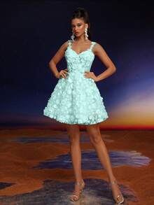 Anymoon Elegant Lace Strap Applique Prom Dress - Green - View 6
