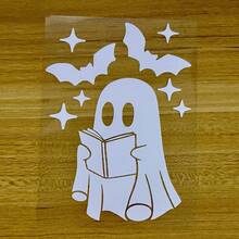 Ghost Reading Decal | Car Window Rearview Mirror Laptop Phone Case Bumper Sticker | Holographic Spooky Bats, Book Lover, Smut Dark Romance, Halloween Car Stickers - A - View 2