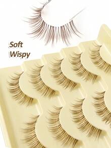 Rikuaild 5 Pairs Cartoon Style Brown False Eyelashes, Anime Style, Natural & Lightweight, Delicate & Soft, Fairy Design, Transparent Band, Reusable, Lightweight & Natural, Strip Eyelashes, Eyelashes, False Eyelashes - 自然纖長款 - 查看 4