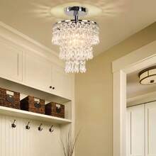 1pc Mini Gold Crystal Pendant Light, Lampadari, Modern Crystal Ceiling Light, Lampadario Soggiorno, Led Crystal Chandelier, 3 Tiers Crystal Raindrop Light, Decorative Lighting, Ceiling Light, Crystal Light For Bedroom, Hallway, Living Room, Girl's Room, Dining Room, Bathroom. - Gold - View 14