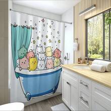 1 قطعة ستارة دش مقاومة للعفن والماء مطبوعة رقميًا بتصميم هندسي بسيط لقطة في حوض الاستحمام، مع 12 خطاف بلاستيكي وحلقات معدنية، إكسسوار حمام متين وقوي - متعدد الألوان - مشاهدة 6