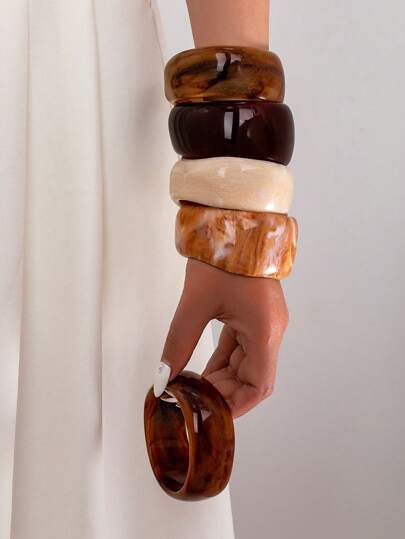 1 件/5 件套装女士超大号树脂粗袖口手链，极简主义基本款设计臂带手链套装，适合日常佩戴，极简主义彩色亚克力手链