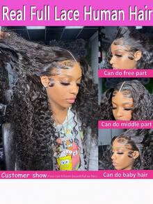 Curly Glueless 13x4 HD Lace Wigs Human Hair Lace Frontal Wigs Deep Wave 13x4 Transparent Full Lace Frontal Wig Brazilian Remy Water Wave Human Hair Wigs For Women - Natural Black - 查看 5