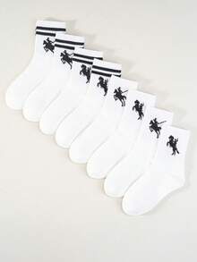 5双,1双,男女通用,小马,绅士骑马,马球元素,马球步行印花中筒袜,泡泡袜,蕾丝袜,泡泡蕾丝袜,流苏袜,婴儿必需品 - 黑色 - 查看 5