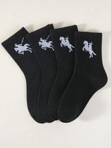 5双,1双,男女通用,小马,绅士骑马,马球元素,马球步行印花中筒袜,泡泡袜,蕾丝袜,泡泡蕾丝袜,流苏袜,婴儿必需品 - 黑色 - 查看 8