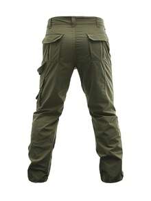 Men's Solid Color Multi-Pocket Cargo Pants With Flap Pocket Design, Heavy Duty Durable Work Trousers, Versatile For Daily Work, Hiking, Mountaineering - 軍綠色 - 查看 2